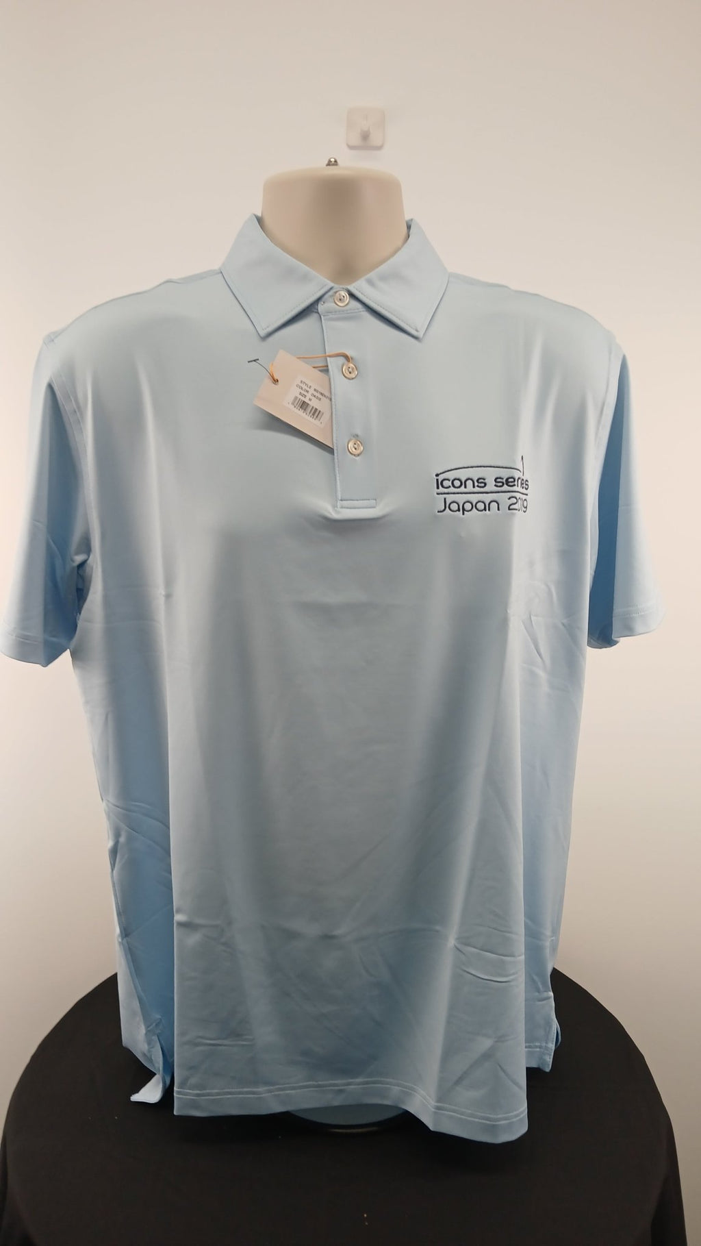 Peter Millar Icons Series polo shirt Japan 2019 event edition in oasis blue, front detail, size M