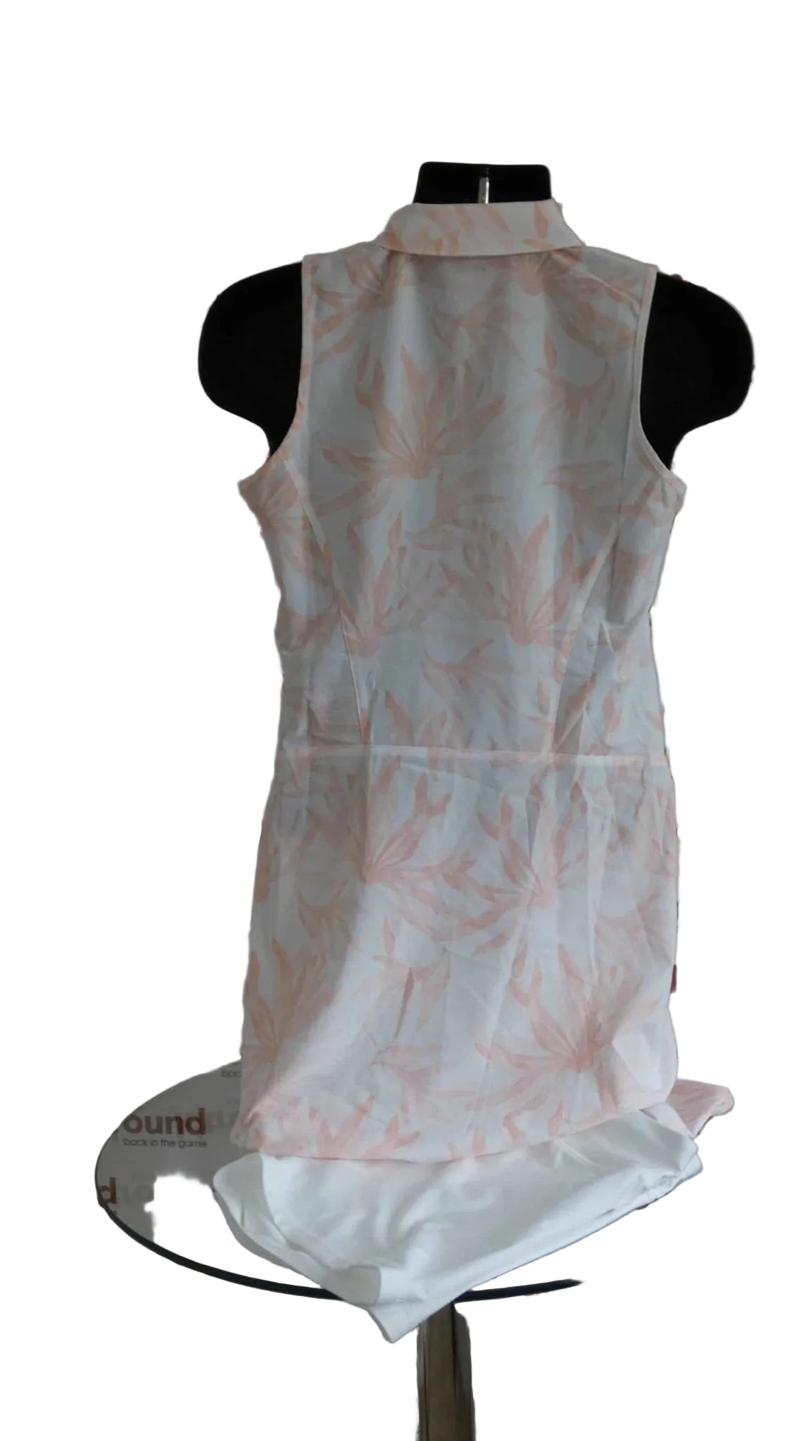 Rear detail of Puma sleeveless tennis dress with unique print design