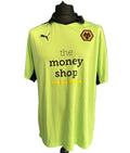 Front view of Puma Wolverhampton Wanderers green football shirt with club badge and sponsor
