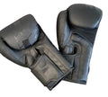 RDX black synthetic boxing gloves, 14 oz, with velcro closure for training and sparring.