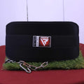 Front view of RDX black padded training belt with metal chain