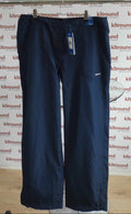 Front view of navy Reebok waterproof athletic trousers hanging with tags visible