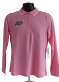 Front view of Rohnisch Sachet Pink long sleeve polo shirt size M with ADP logo