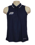 Front view of Röhnisch navy sleeveless polo shirt with ADP logo