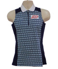 Rohnisch sleeveless patterned peg navy polo shirt with ADP logo front view