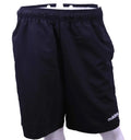 Front view of black Adidas sports shorts with elastic waistband
