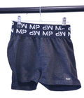 MP women's grey marle cycling shorts with branded waistband angled front view