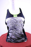 Front view of neon green and patterned Sweaty Betty fitness top