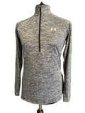 Front view of Under Armour grey long-sleeve quarter zip training top on mannequin