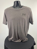 Front view of grey Under Armour t-shirt on mannequin