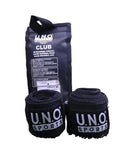 UNO Sports black boxing hand wraps and packaging on grass