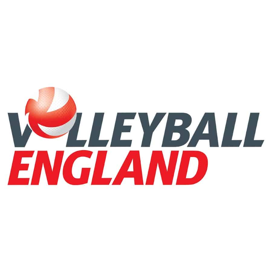 Logo of Volleyball England with a volleyball icon on a white background