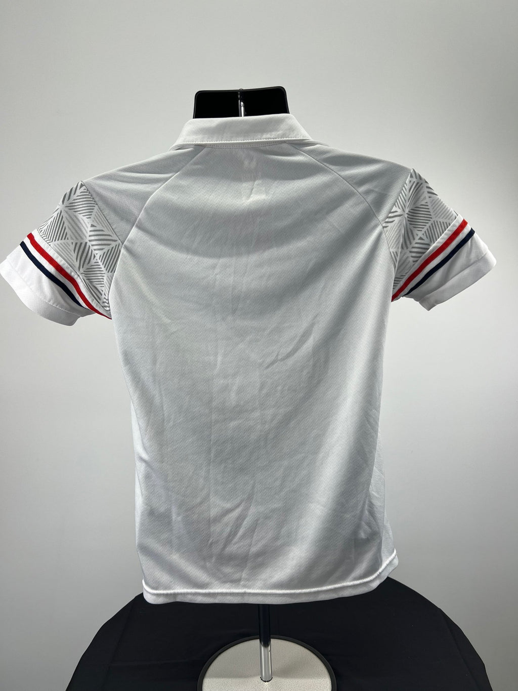 Back view of Volleyball England women's white polo shirt, size L