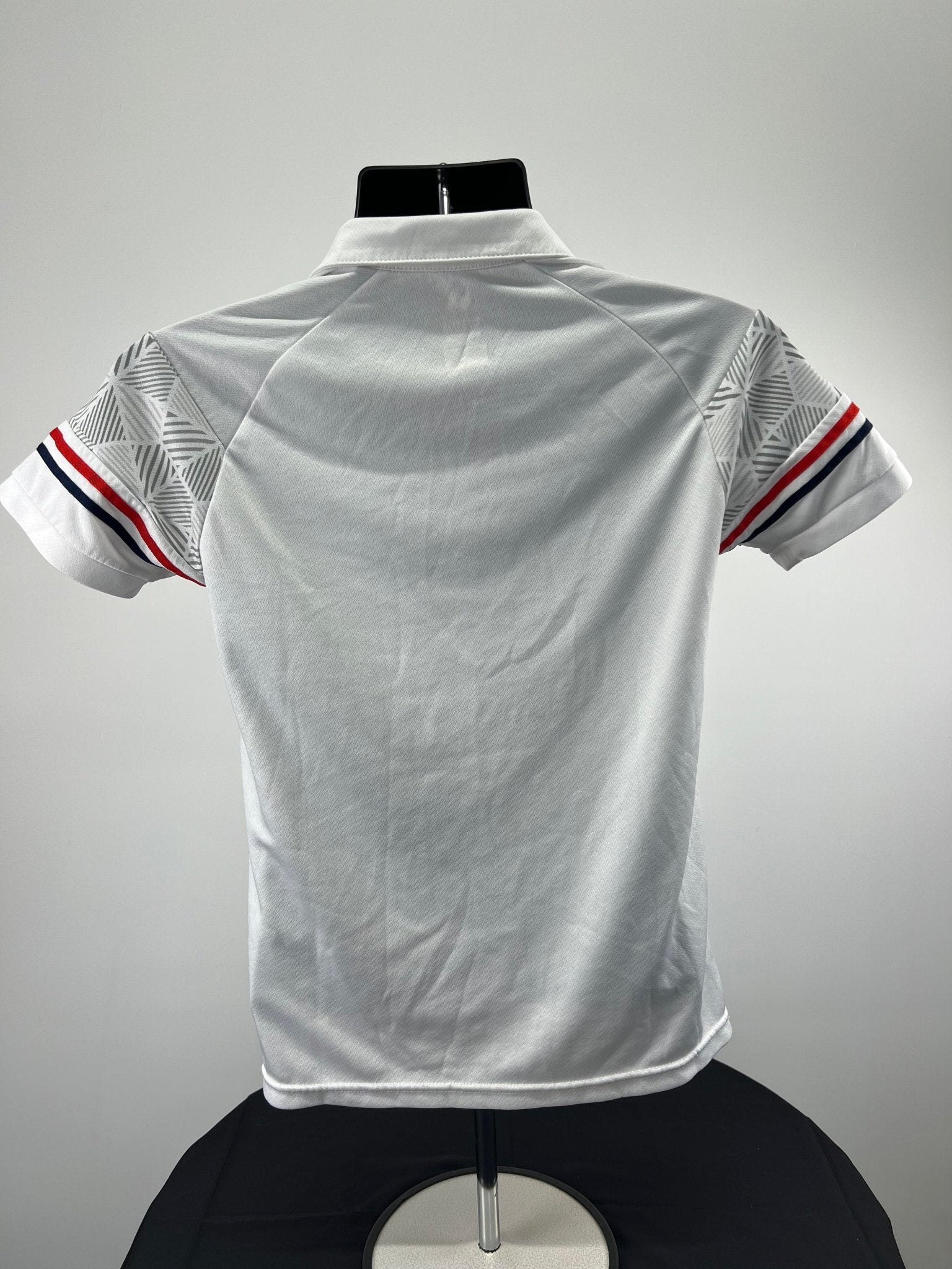 Back view of Volleyball England women's white polo shirt, size L