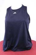 Front view of adidas black vest top with white logo