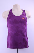 Front view of ASICS purple MotionDry running vest with patterned design