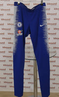 Front view of Nike Chelsea blue tracksuit bottoms with white side detailing