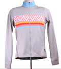 Front view of Morvélo women's long sleeve cycling jersey with geometric stripes