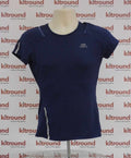 Front view of Kalenji navy short sleeve sports top on a mannequin