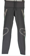Front view of black adidas Stella McCartney Aeroready leggings with reflective details