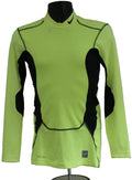 Front view of a yellow Nike Pro Combat Dri-Fit long sleeve top on display
