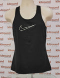 Front view of black Nike Dri-FIT racerback sports vest with white Swoosh logo