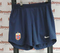 Nike Norway navy football shorts with crest and swoosh displayed on hanger