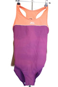 Front view of Slazenger women's pink and orange racerback swimming costume