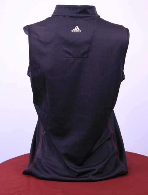 Back view of black Adidas sleeveless sports top with logo