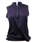 Front view of black Adidas sleeveless sports top with button placket