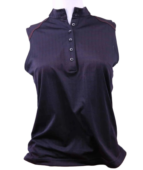 Front view of black Adidas sleeveless sports top with button placket