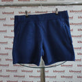 Front view of Umbro Pro Fleece Elite Women's Shorts in navy with zip pockets