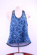 Front view of USA Pro women's blue geometric running vest