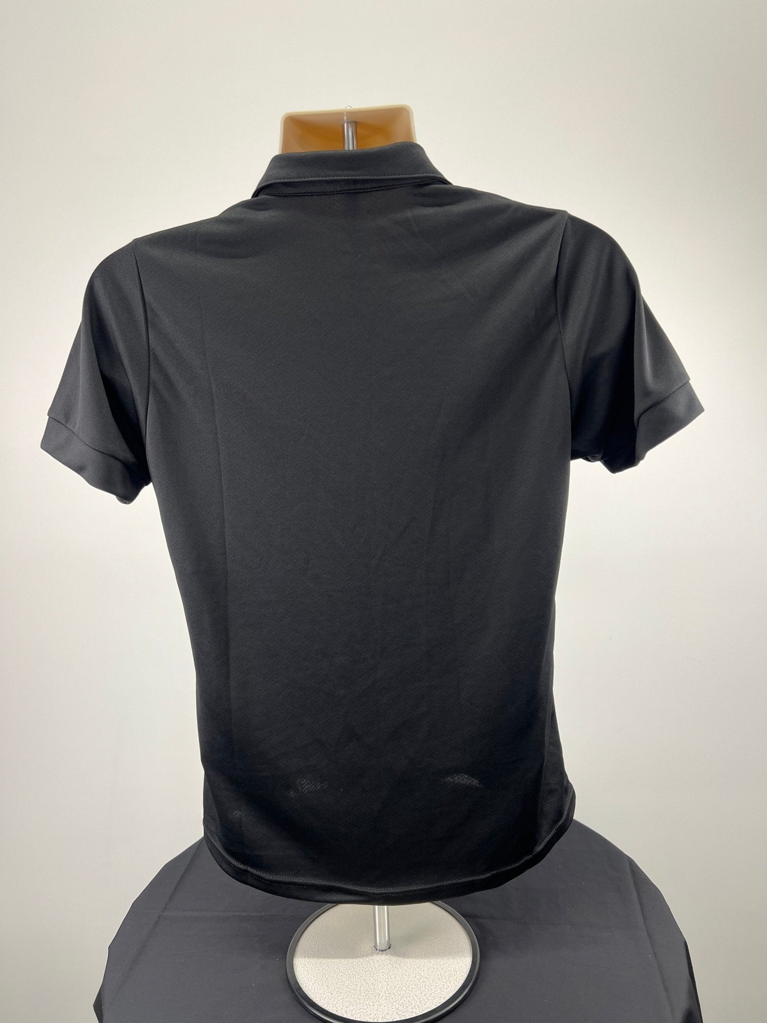 Back view of Women's Volleyball England black polo shirt small size