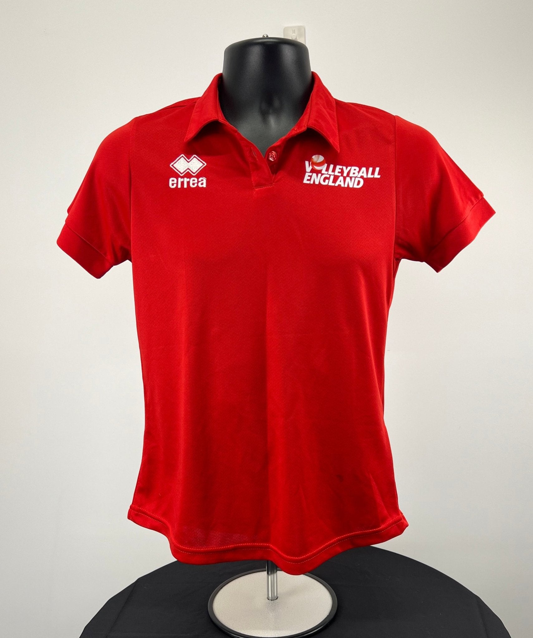 Front view of Women's Volleyball England red polo shirt XL