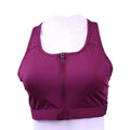 Front view of maroon Nike sports bra with zip closure