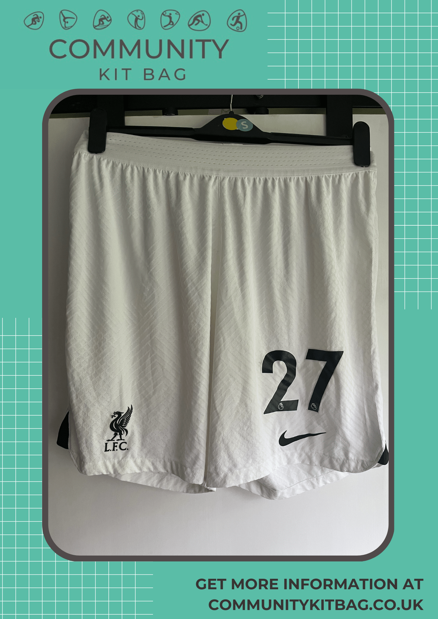 Liverpool FC Nike Dry Fit Shorts – White – squad worn Large