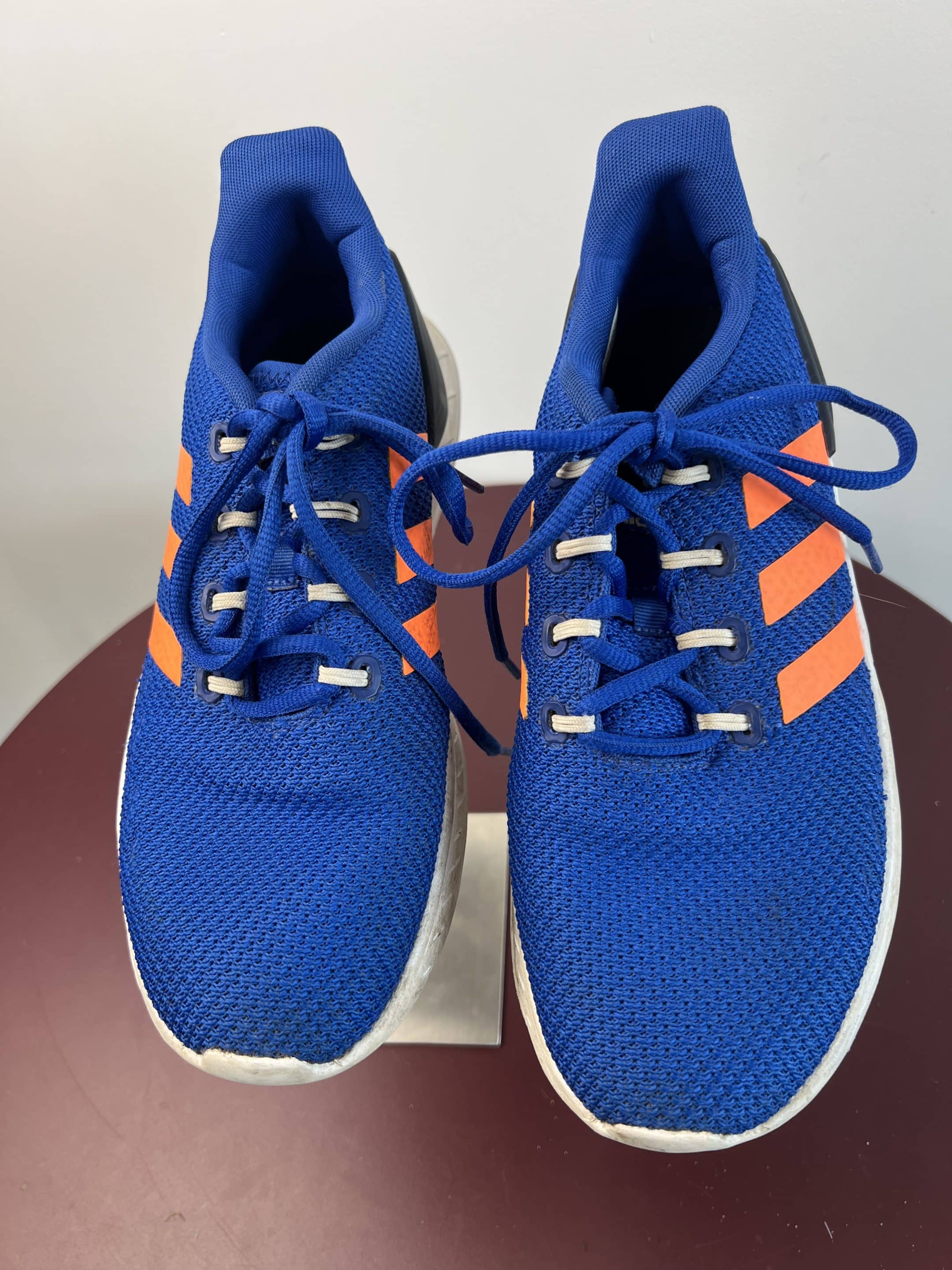 Adidas Blue Trainers with Orange Stripes