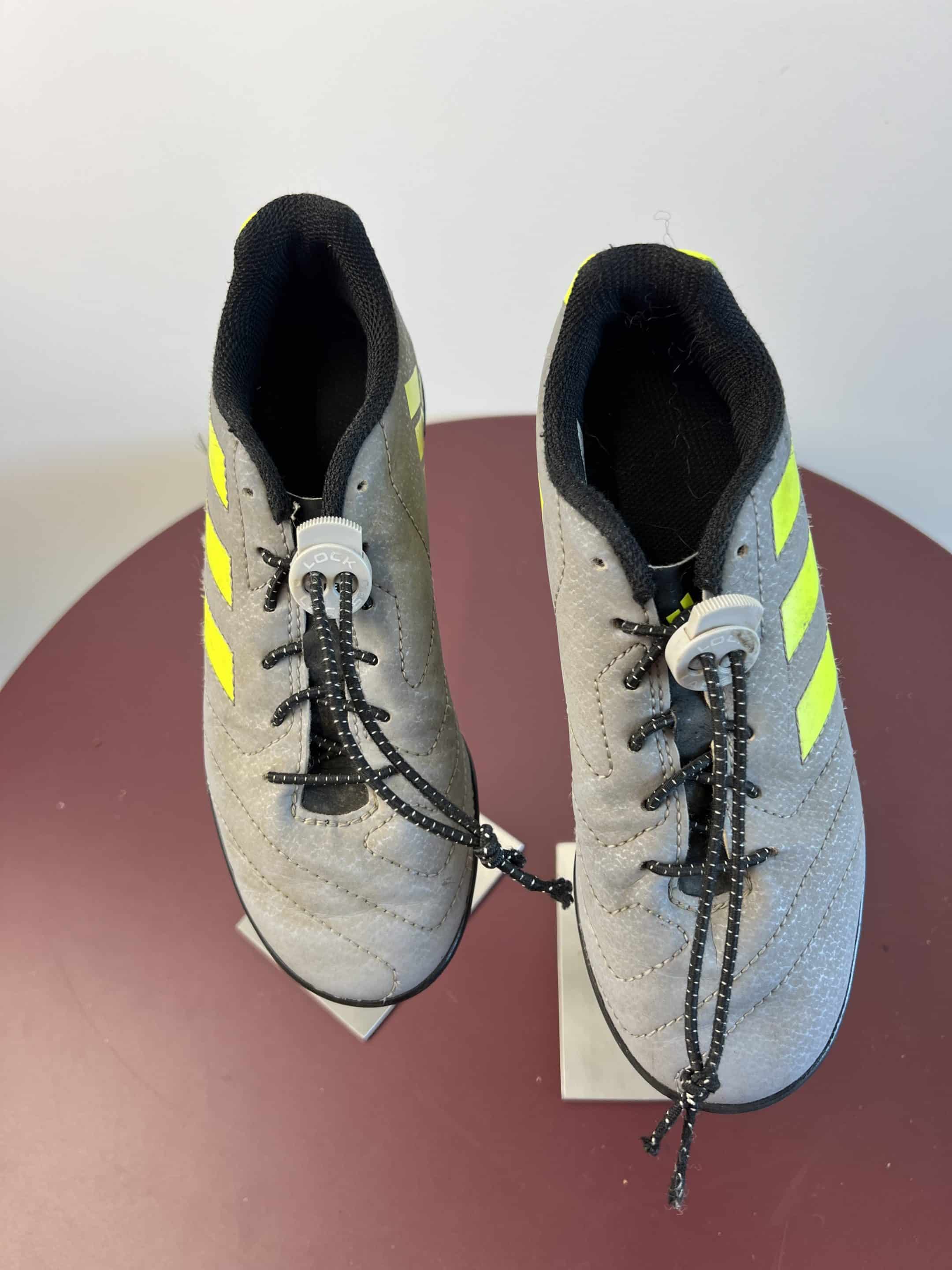Kid’s adidas Astro Boots – Grey with Yellow Stripes