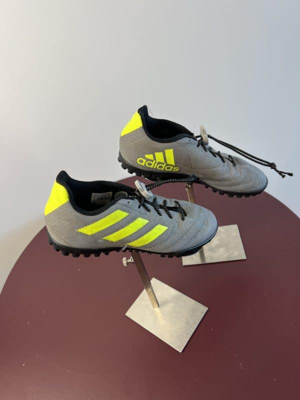 Kid's adidas Astro Boots - Grey with Yellow Stripes - Image 2